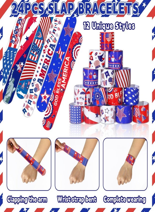 FINDRICH 93PCS 4th of July Favors - USA 250 Patriotic Party Favors with Red White and Blue Silicone Bracelets Slap Bracelets Stickers Gift for Veteran USA 250 Patriotic Accessories - Image 2